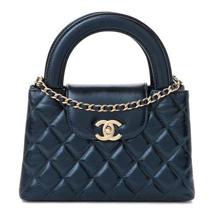 Chanel Metallic Aged Calfskin Quilted Nano Kelly Shopper Navy 1 of 11