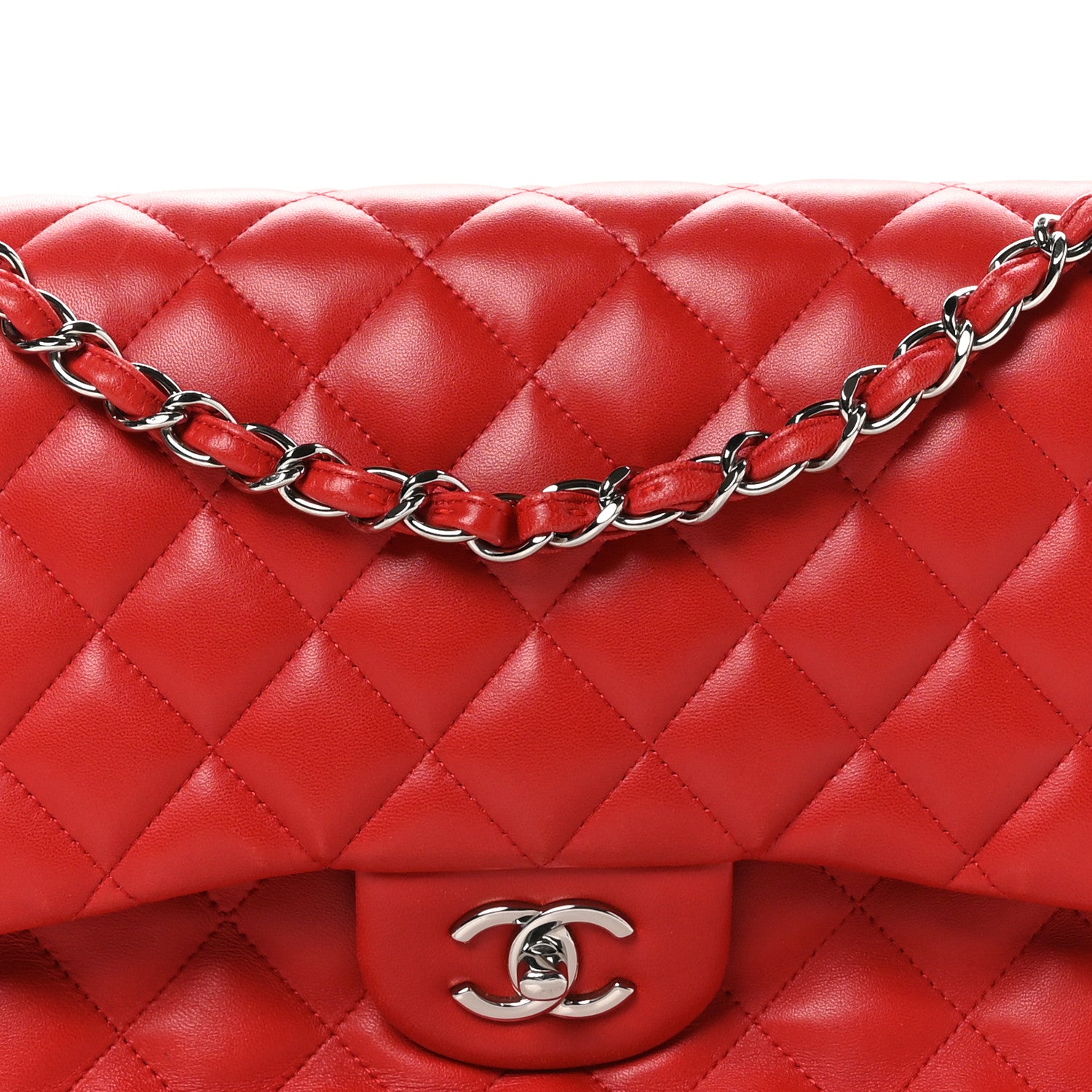Chanel Lambskin Quilted Jumbo Double Flap Red 8 of 10