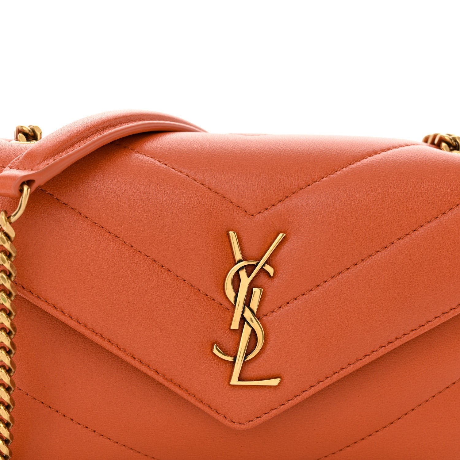Saint Laurent Lambskin Chevron Quilted Mini Loulou Bag Celosia