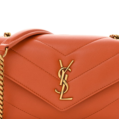 Saint Laurent Lambskin Chevron Quilted Mini Loulou Bag Celosia Orange 9 of 12