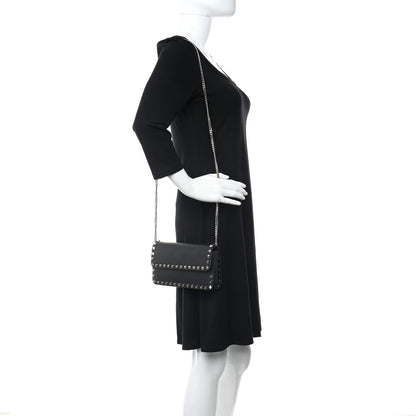 Valentino Garavani Pebbled Calfskin Rockstud Flap Wallet On Chain Black 2 of 9