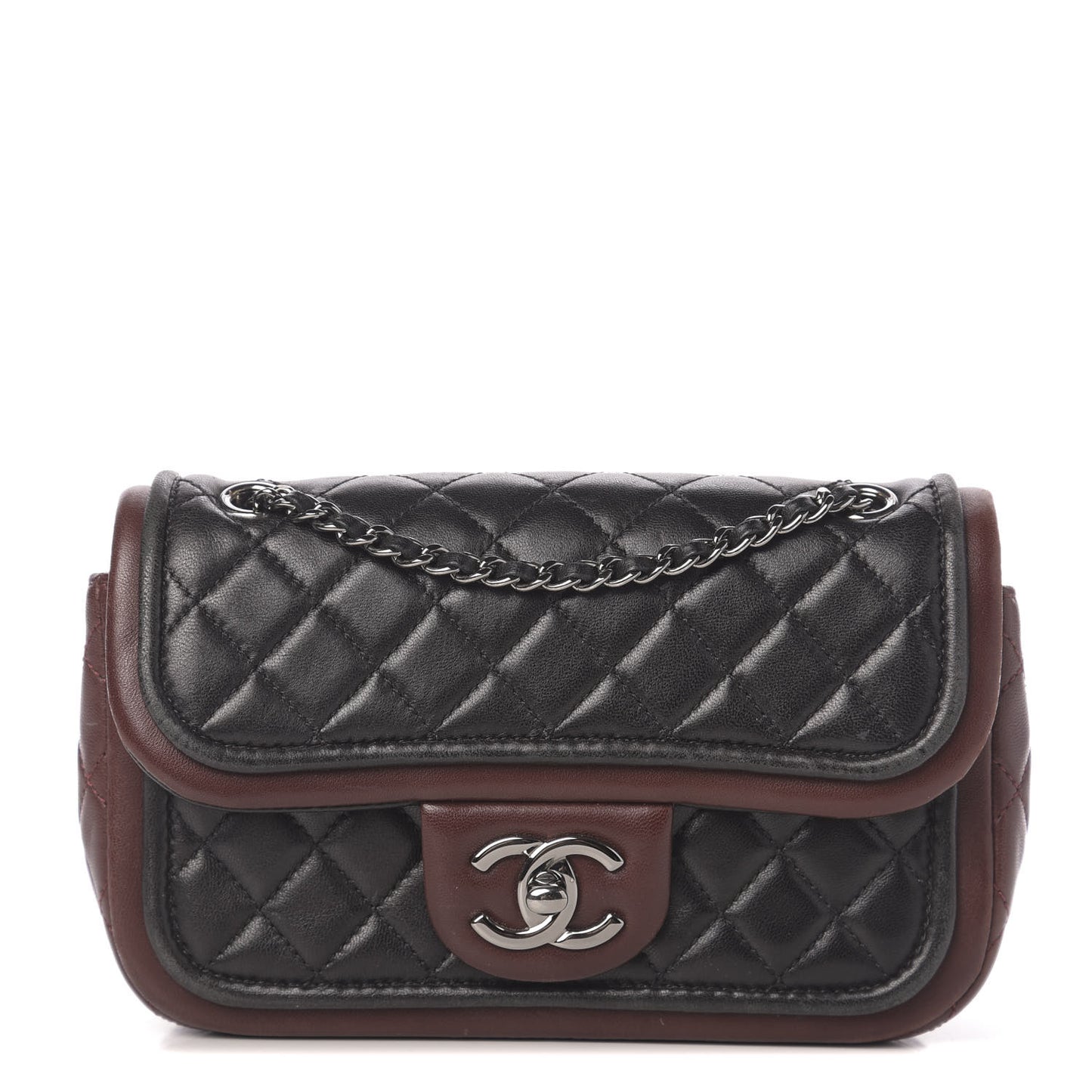 Lambskin Classic Twist Mini Rectangular Flap Black Burgundy