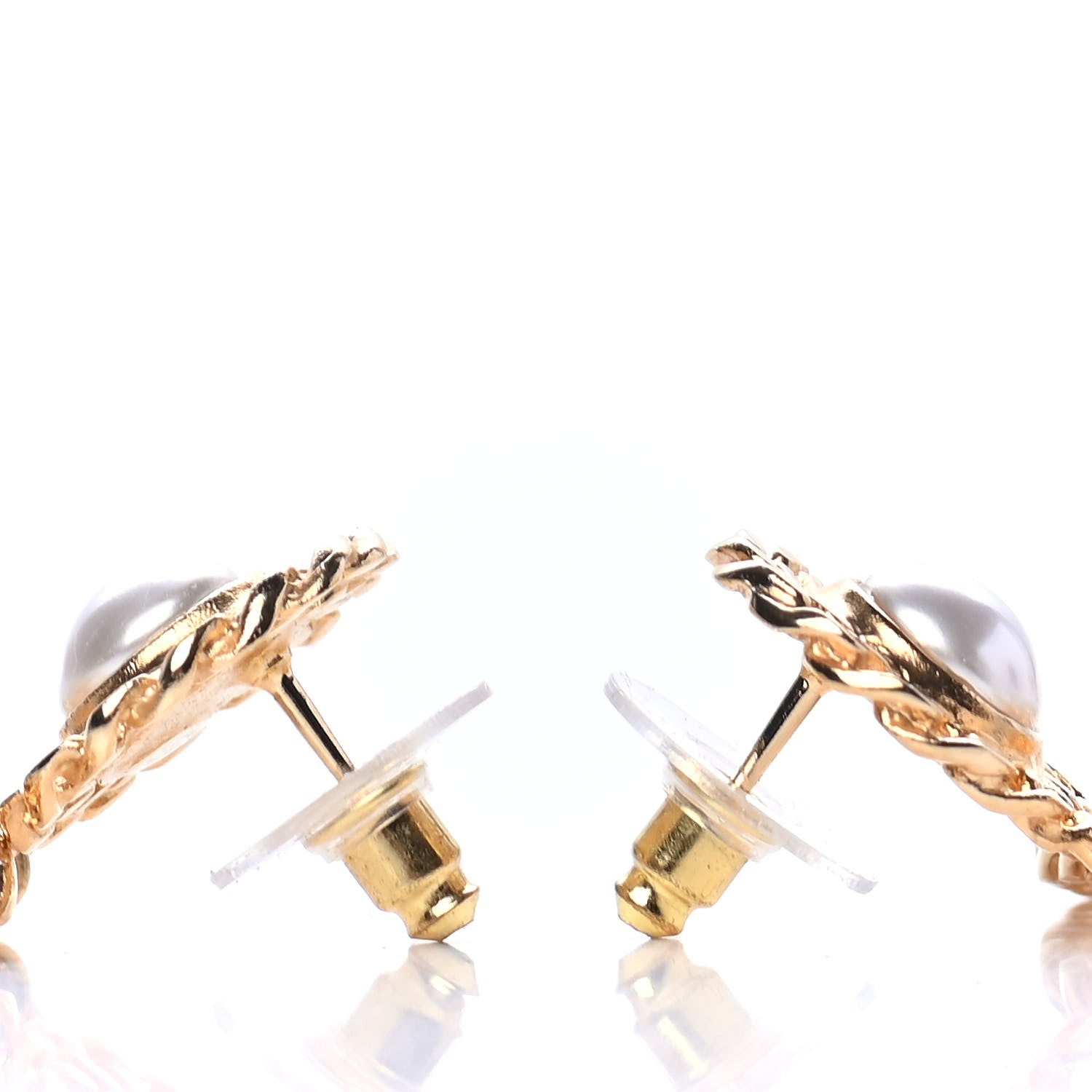 Chanel Metal Pearl CC Chain Drop Earrings Gold 3 of 4