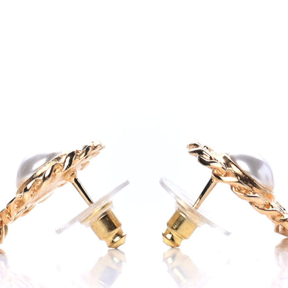 Chanel Metal Pearl CC Chain Drop Earrings Gold 3 of 4