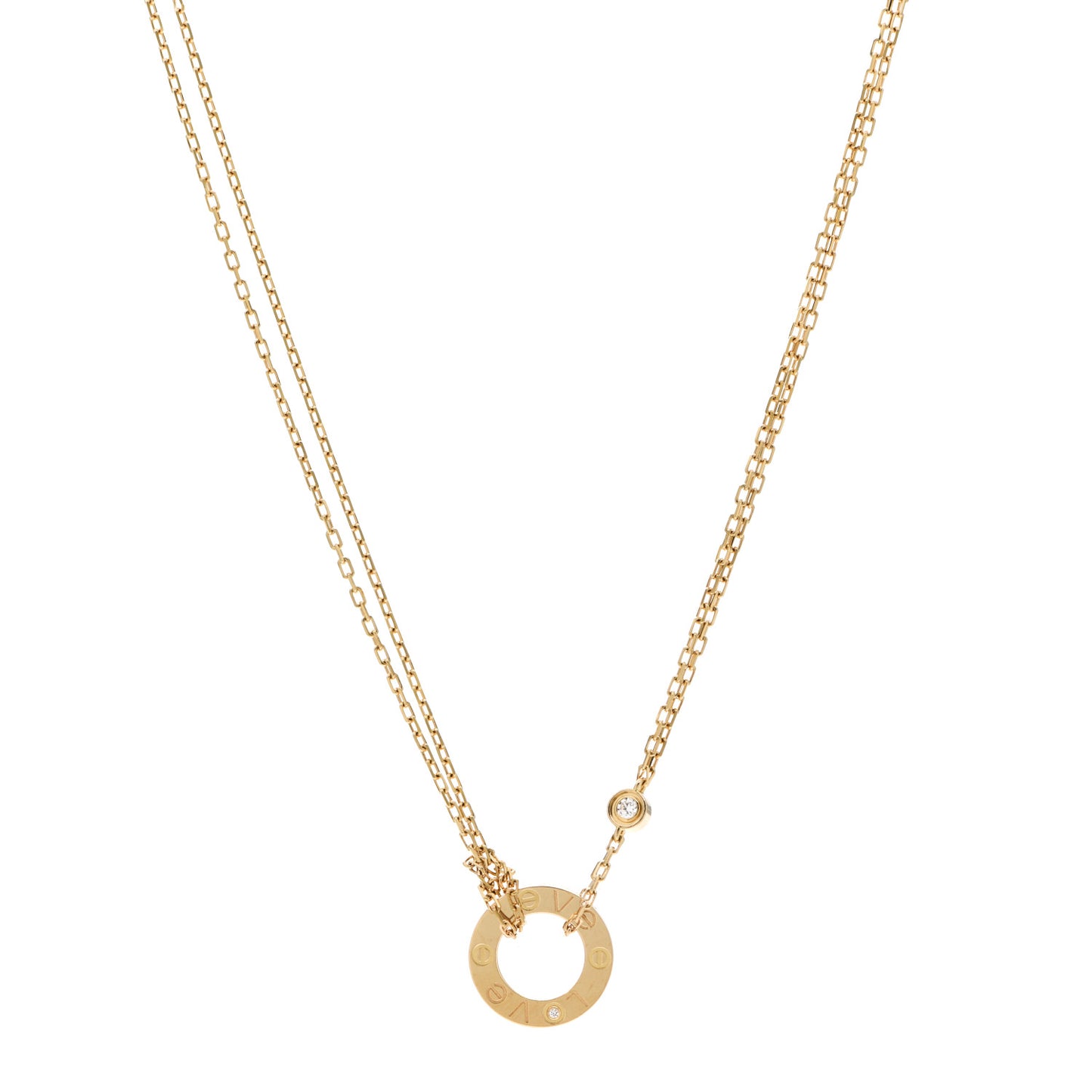 18K Yellow Gold 2 Diamond LOVE Necklace