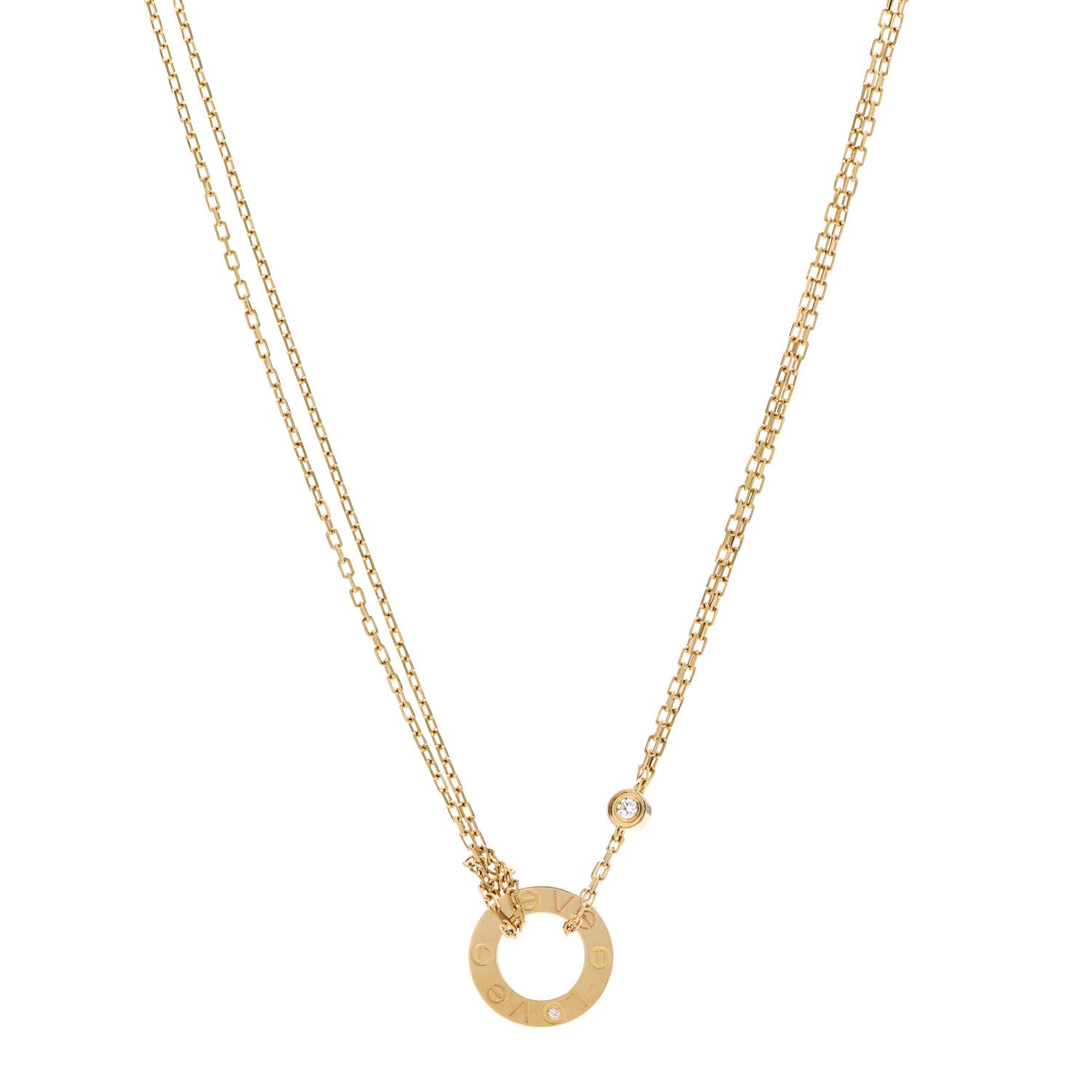Cartier 18K Yellow Gold 2 Diamond LOVE Necklace 1 of 7