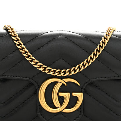 Gucci Calfskin Matelasse Super Mini GG Marmont Shoulder Bag Black 8 of 12