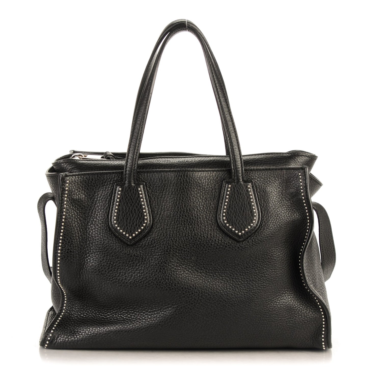 Pebbled Calfskin Ramble Studded Layered Tote Black