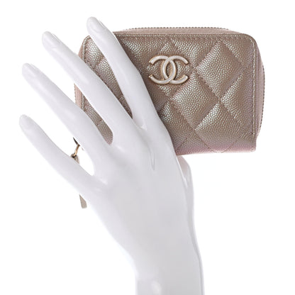 Chanel Iridescent Caviar Quilted Zip Coin Purse Beige 2 of 8