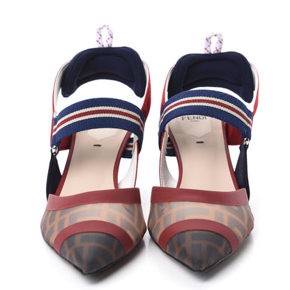 Fendi Technical Mesh FF Colibri 55mm Slingback Pumps 38 Tobacco Moro Zaffiro Ciliegia Rosso 2 of 9