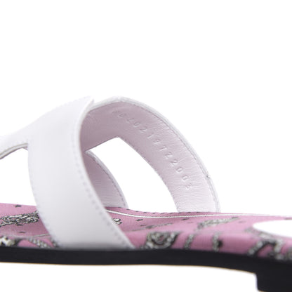 Hermes Box Calfskin White Bois De Rose Oran Sandals 36.5 White 8 of 9
