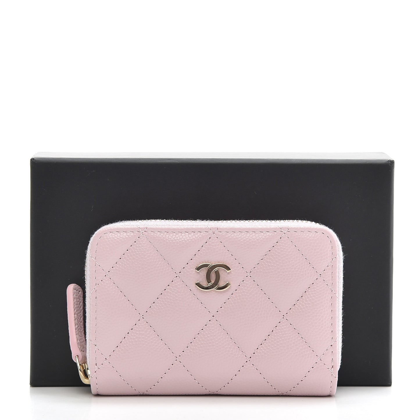 Caviar Quilted Zip Coin Purse Light Pink