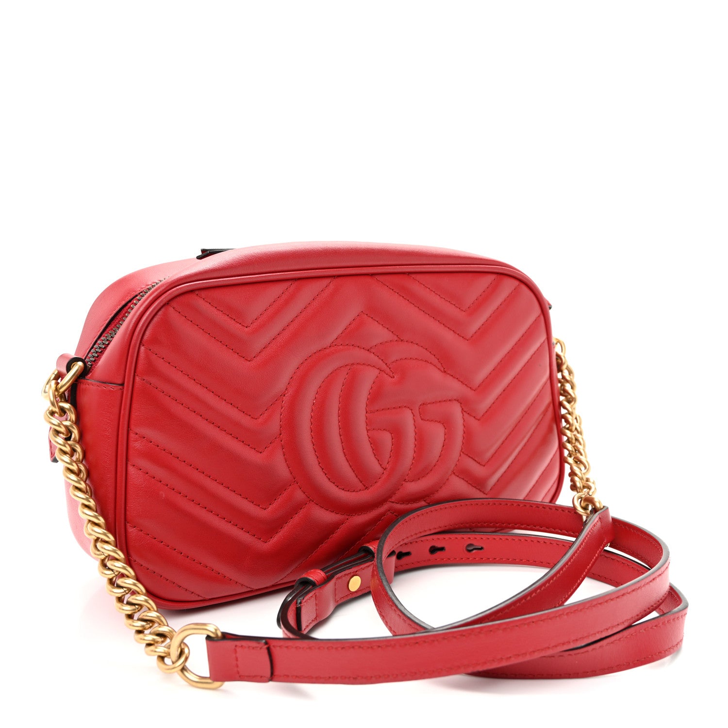 Gucci Calfskin Matelasse Small GG Marmont Chain Shoulder Bag Hibiscus Red 3 of 10