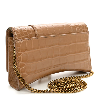 Balenciaga Shiny Calfskin Crocodile Embossed Hourglass Chain Bag Nude Beige 3 of 10