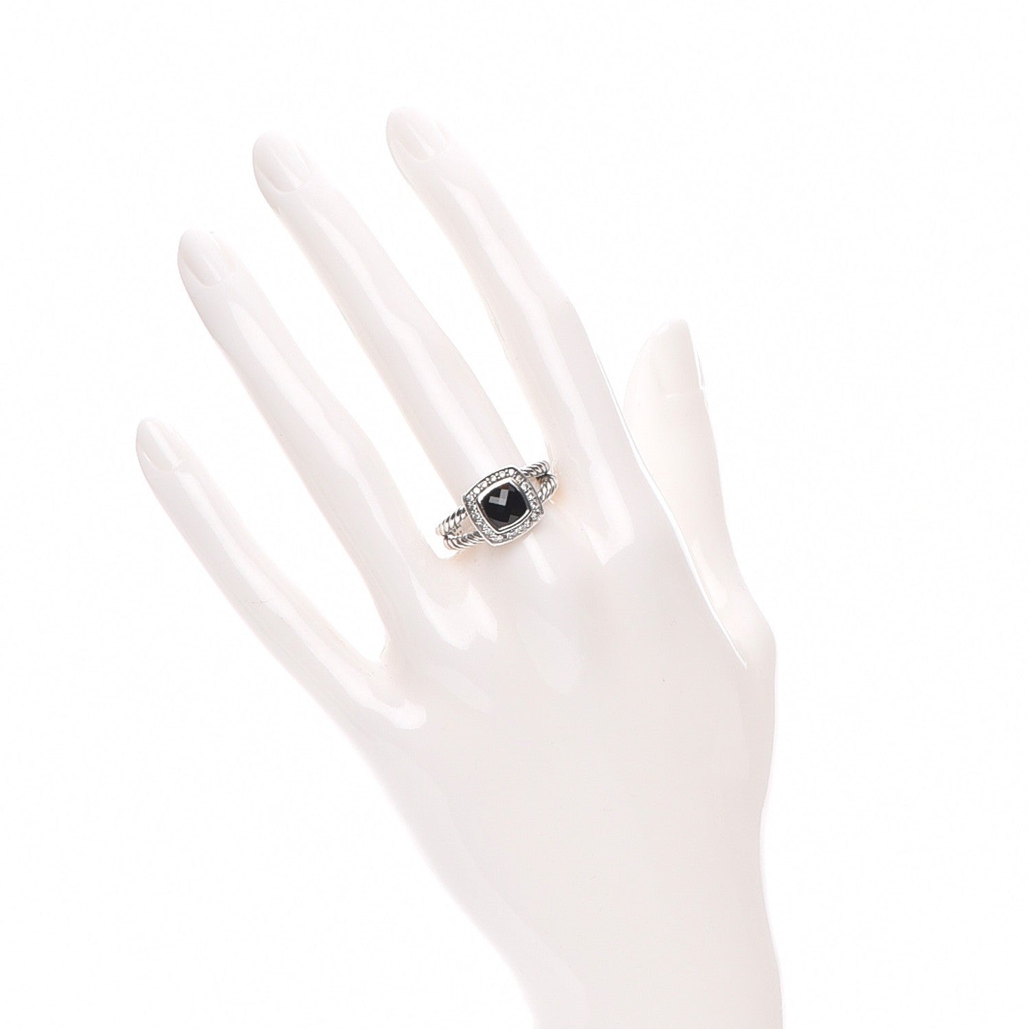 David Yurman Sterling Silver Diamond Black Onyx 7mm Petite Albion Ring 55 7.25 2 of 4