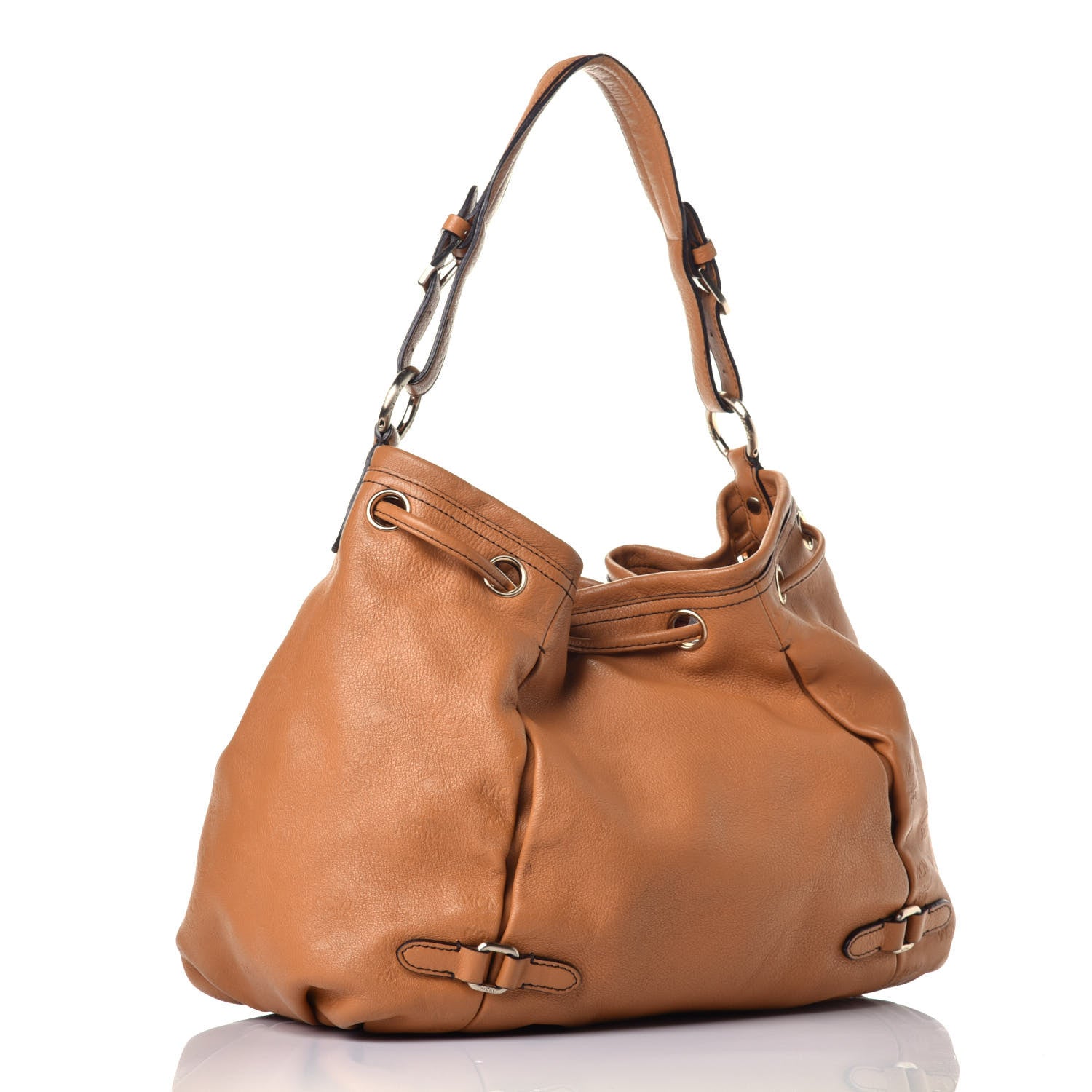 MCM Calfskin Ottomar Drawstring Shoulder Bag Sandstone 3 of 8