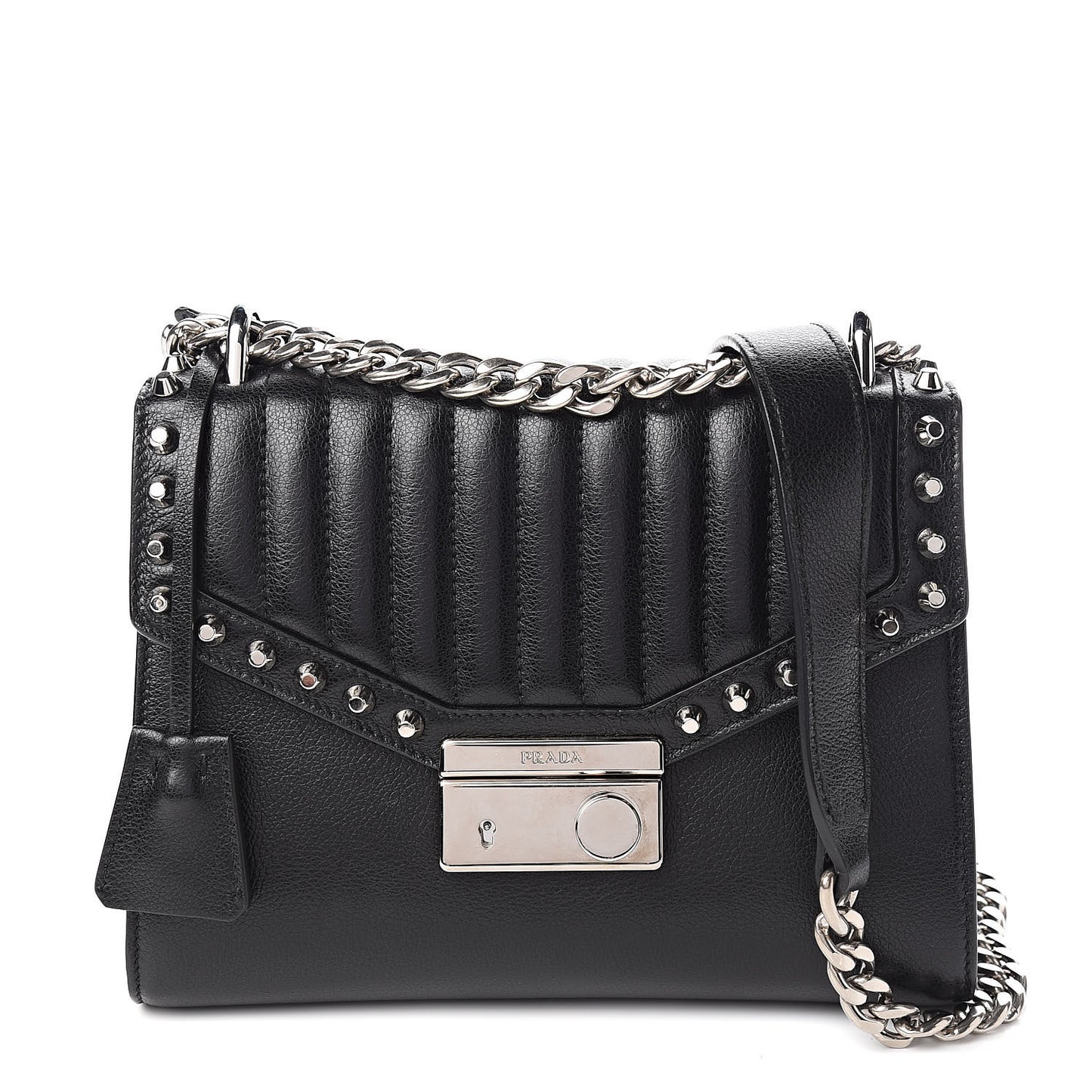 Glace Calfskin Studded Sound Flap Crossbody Shoulder Bag Black