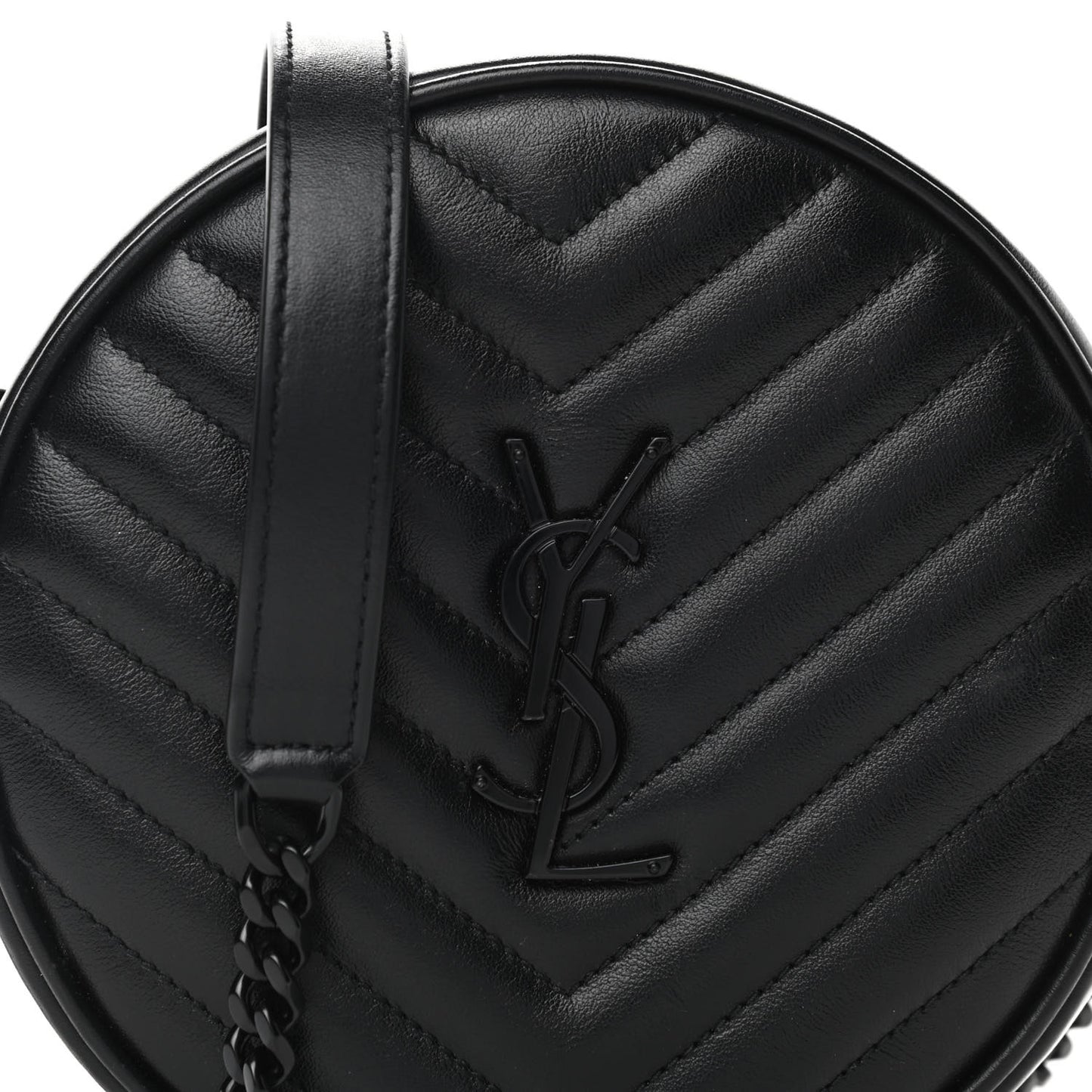 Calfskin Matelasse Chevron Round Vinyle Camera Bag Black
