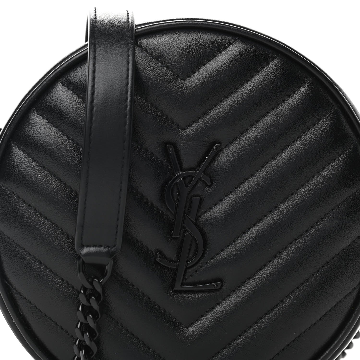 Saint Laurent Calfskin Matelasse Chevron Round Vinyle Camera Bag Black 8 of 10