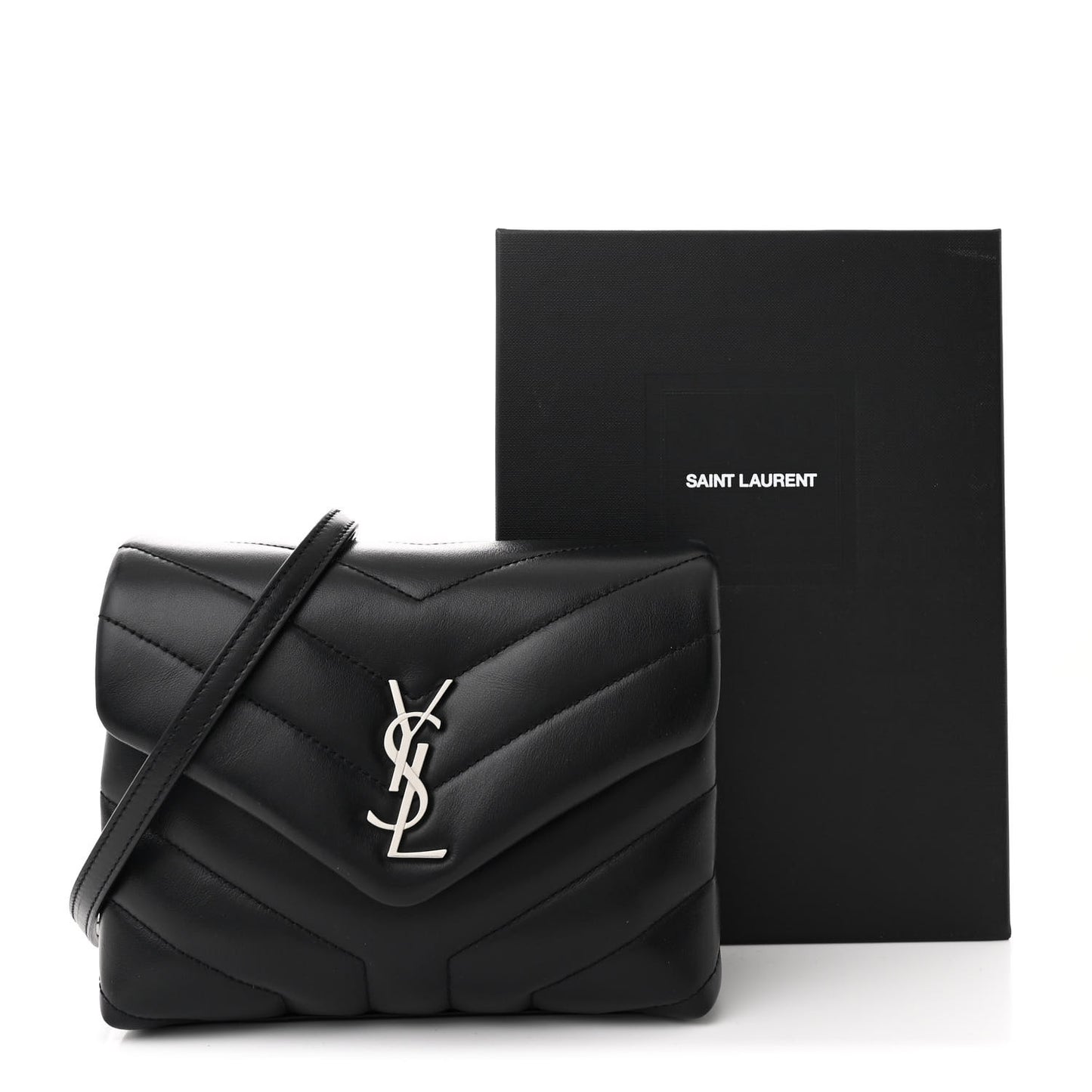Calfskin Y Quilted Monogram Toy Loulou Crossbody Bag Black