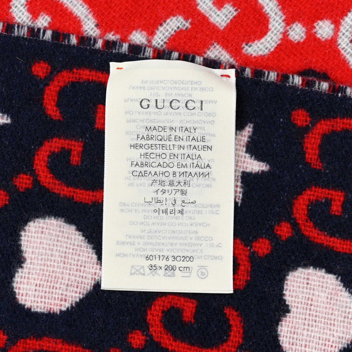 Wool Jacquard GG Monogram Hearts Scarf Red Blue