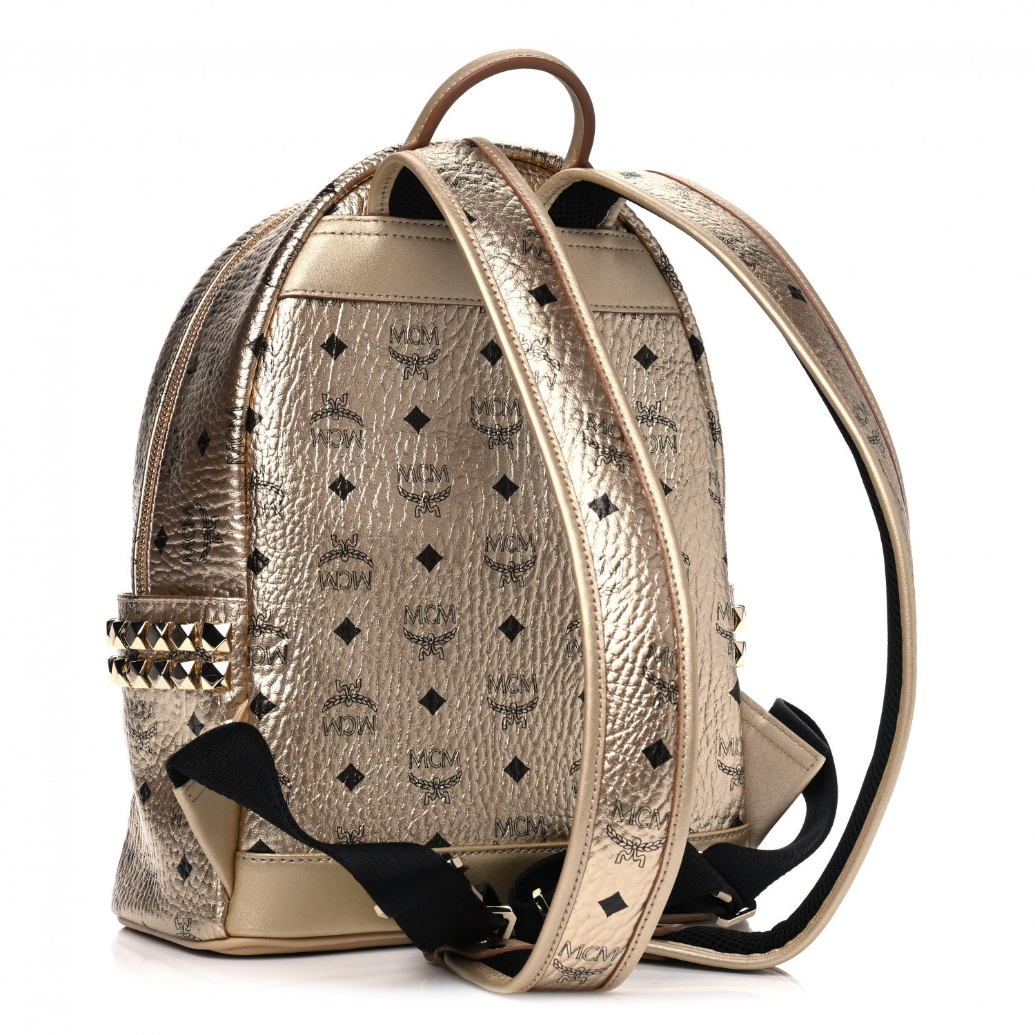 MCM Metallic Visetos Small Side Stud Stark Backpack Gold 2 of 4