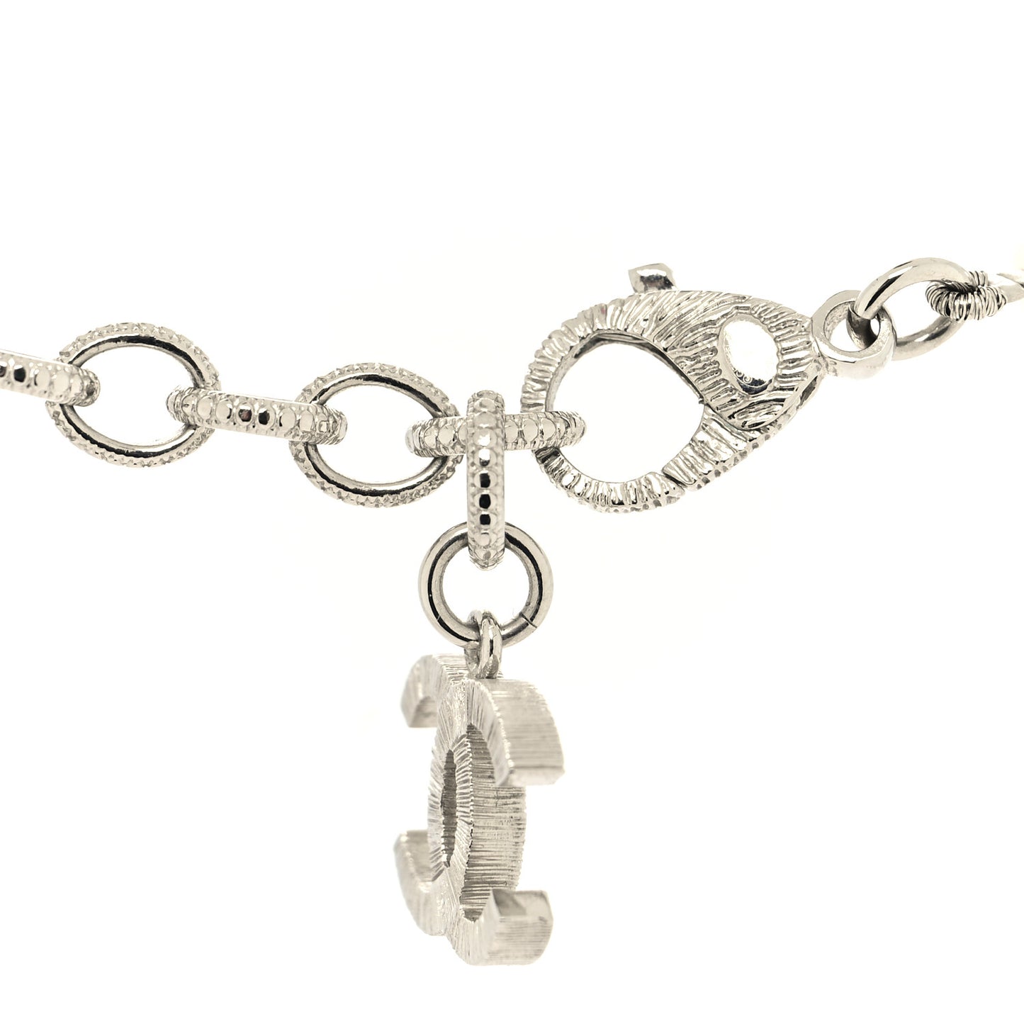 Pearl Crystal CC Choker Necklace Silver