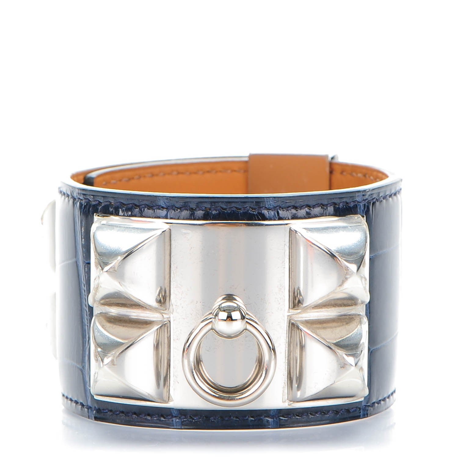 Hermes Shiny Alligator Collier De Chien CDC Bracelet S Bleu Marine 1 of 8