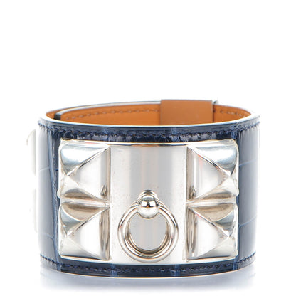 Hermes Shiny Alligator Collier De Chien CDC Bracelet S Bleu Marine 1 of 8