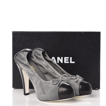Chanel Suede CC Cap Toe Pumps 38.5 Grey Black 10 of 10