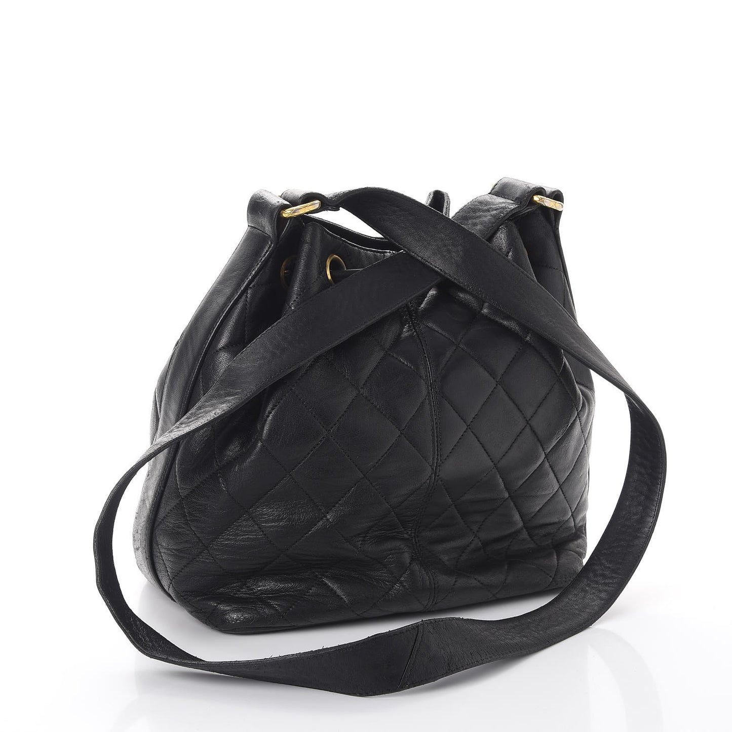 Lambskin Quilted Drawstring Bag Black