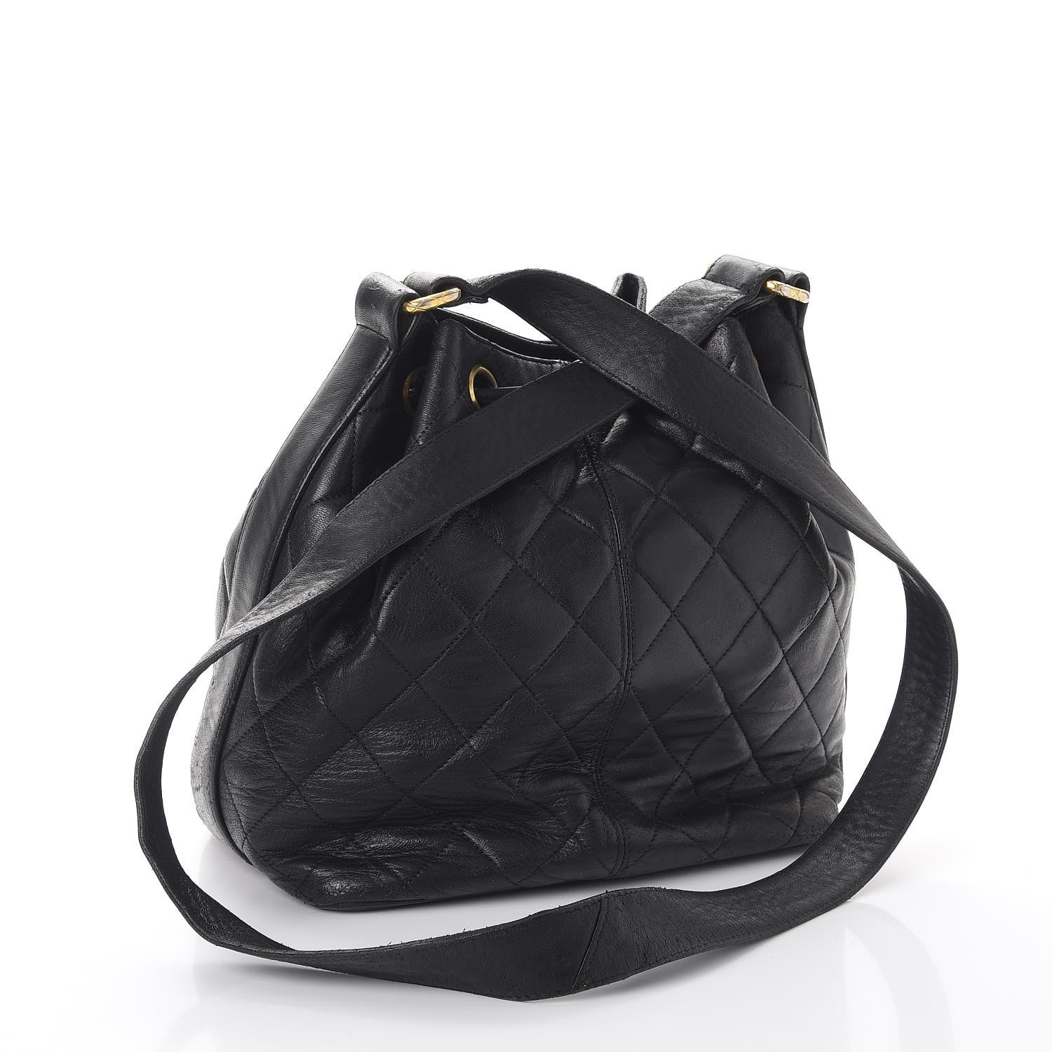 Chanel Lambskin Quilted Drawstring Bag Black 7 of 39