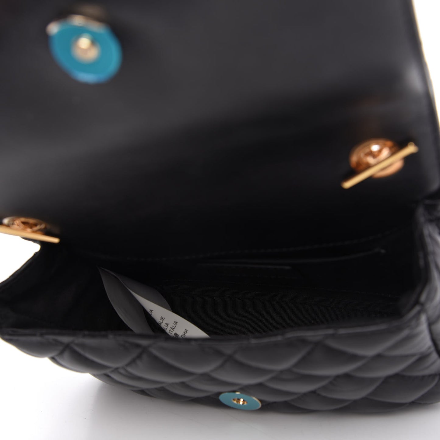 Nappa Quilted Small Medusa Chain Crossbody Black
