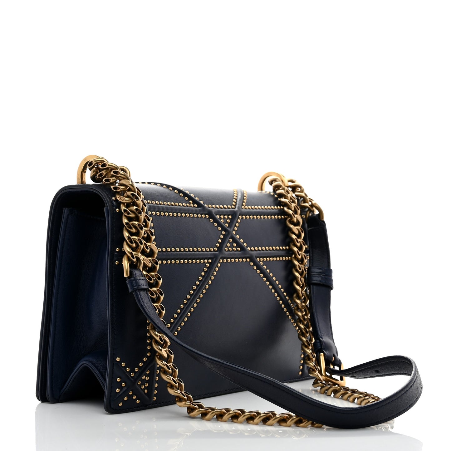 Lambskin Studded Medium Diorama Flap Bag Navy Blue