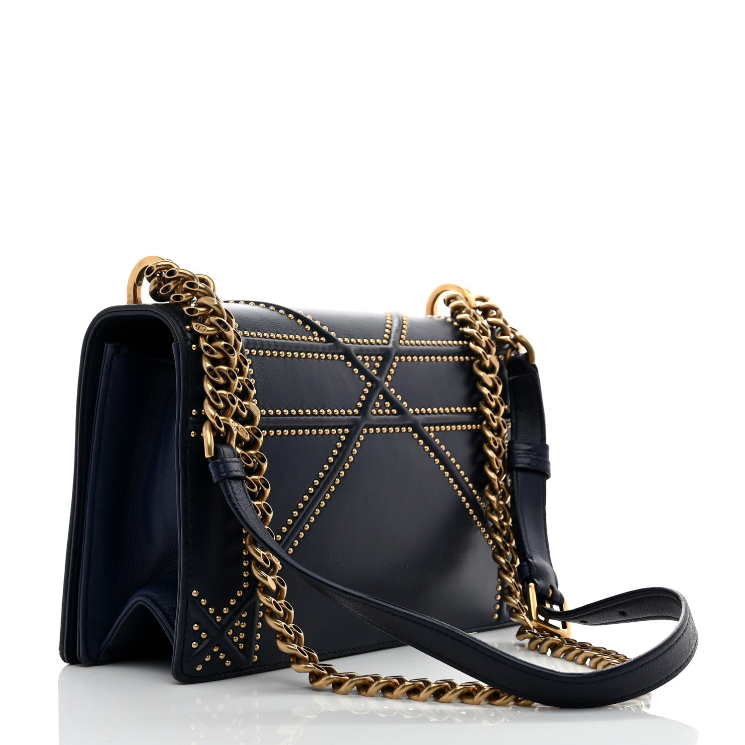 Christian Dior Lambskin Studded Medium Diorama Flap Bag Navy Blue 3 of 10
