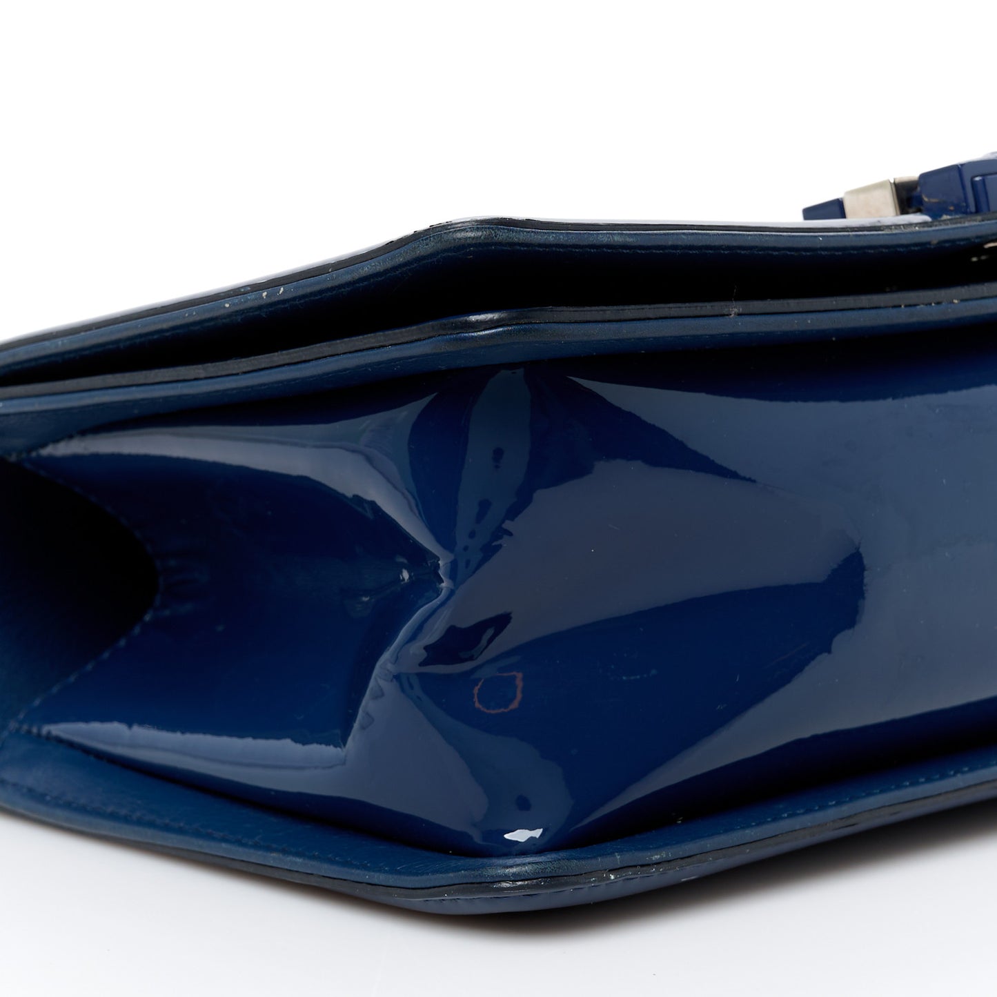 Patent Calfskin Quilted Medium Plexiglass Boy Flap Navy