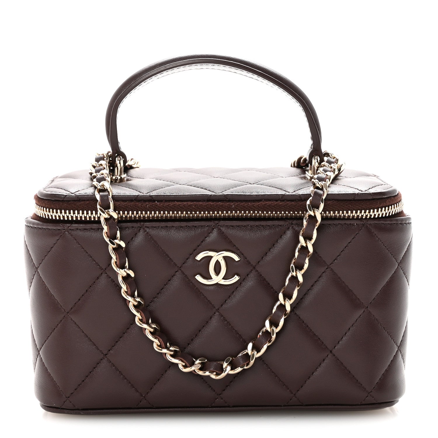 Chanel Lambskin Quilted Small Top Handle Vanity Case With Chain Dark Brown 1 of 10