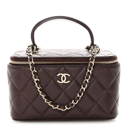 Chanel Lambskin Quilted Small Top Handle Vanity Case With Chain Dark Brown 1 of 10