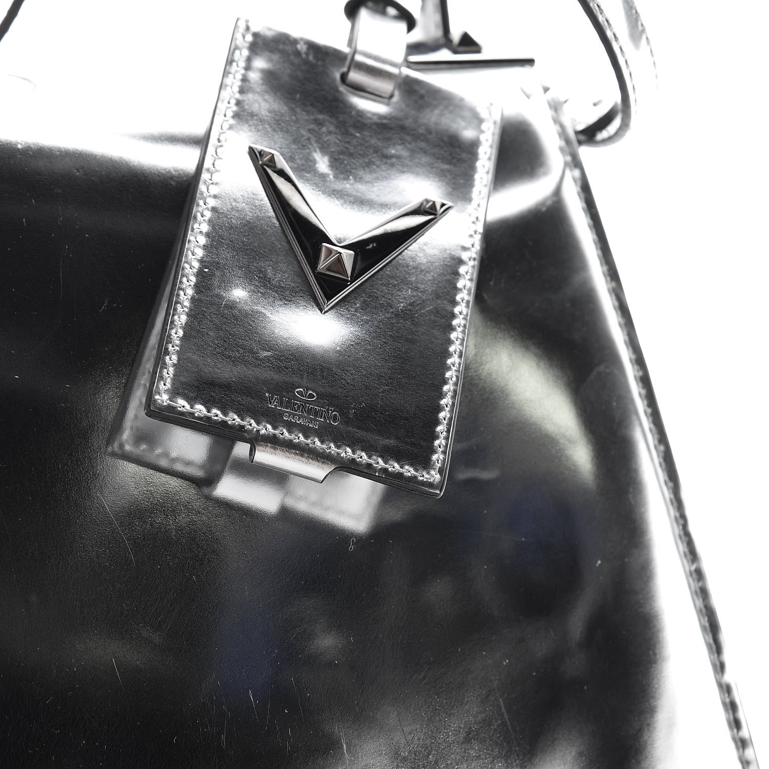 Valentino Garavani Metallic Patent Calfskin Medium My Rockstud Frame Bag Silver 12 of 13