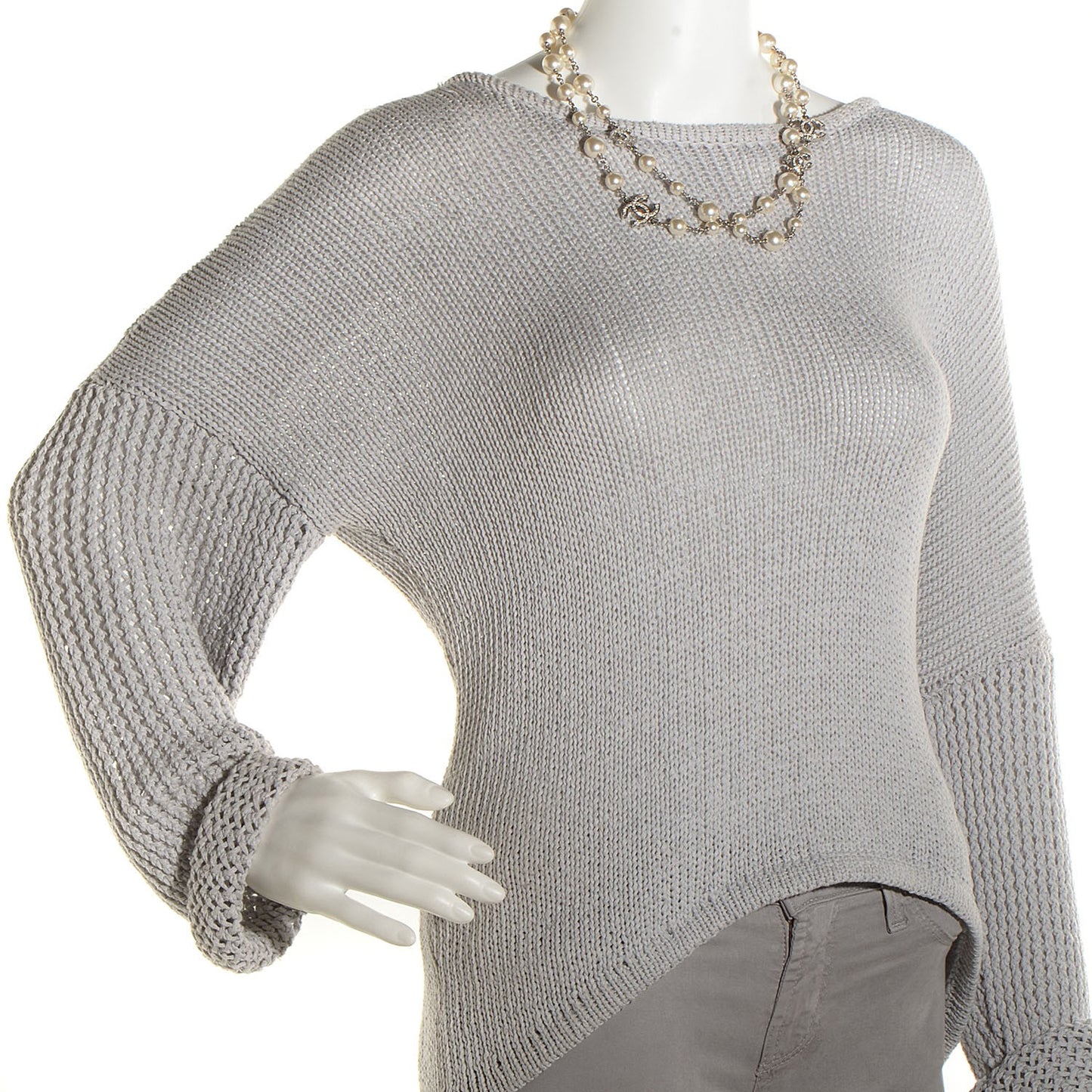 Crystal Pearl CC Long Necklace Silver