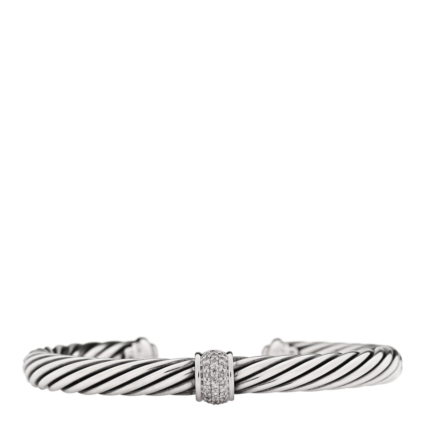 Sterling Silver 18K White Gold Diamond 7mm Cable Classics Station Bracelet
