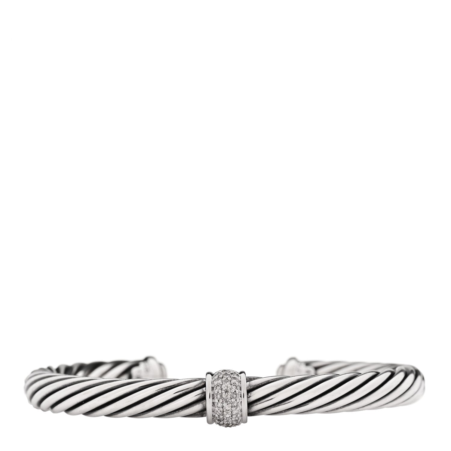 David Yurman Sterling Silver 18K White Gold Diamond 7mm Cable Classics Station Bracelet 1 of 3