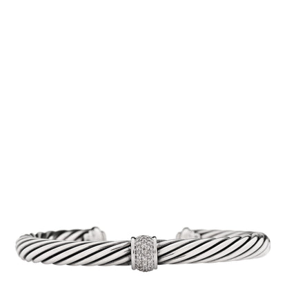 David Yurman Sterling Silver 18K White Gold Diamond 7mm Cable Classics Station Bracelet 1 of 3
