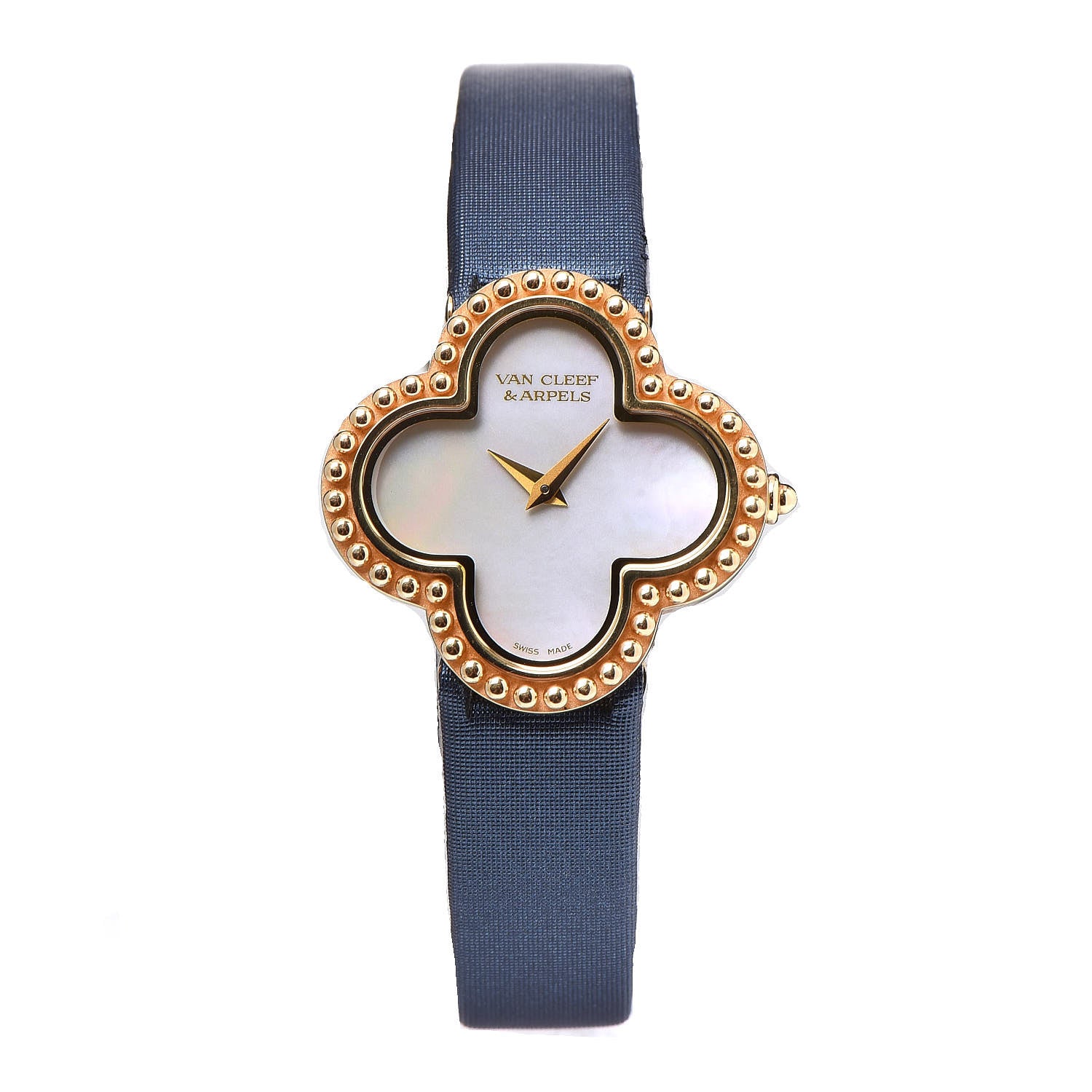 Van Cleef & Arpels 18K Yellow Gold Satin Mother of Pearl 26mm Alhambra Quartz Watch 1 of 9