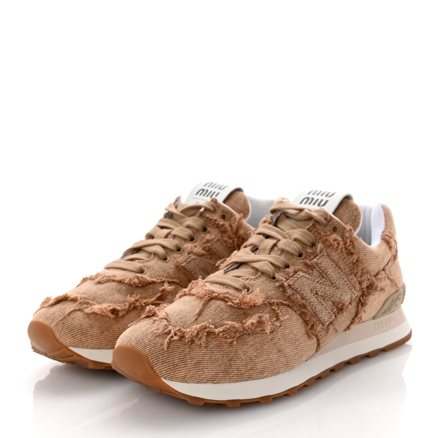 Miu Miu X NEW BALANCE Denim Marmorizzato 574 Sneakers 38.5 Cognac 4 of 10
