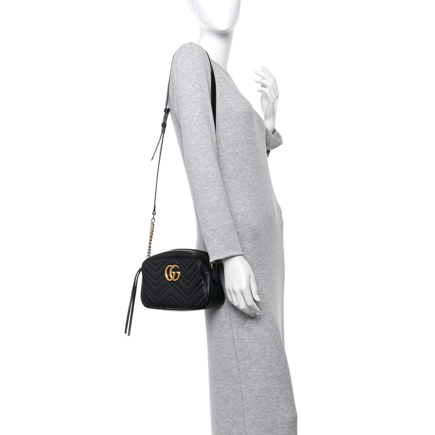 Calfskin Matelasse Small GG Marmont Chain Shoulder Bag Black