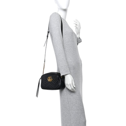 Gucci Calfskin Matelasse Small GG Marmont Chain Shoulder Bag Black 2 of 12