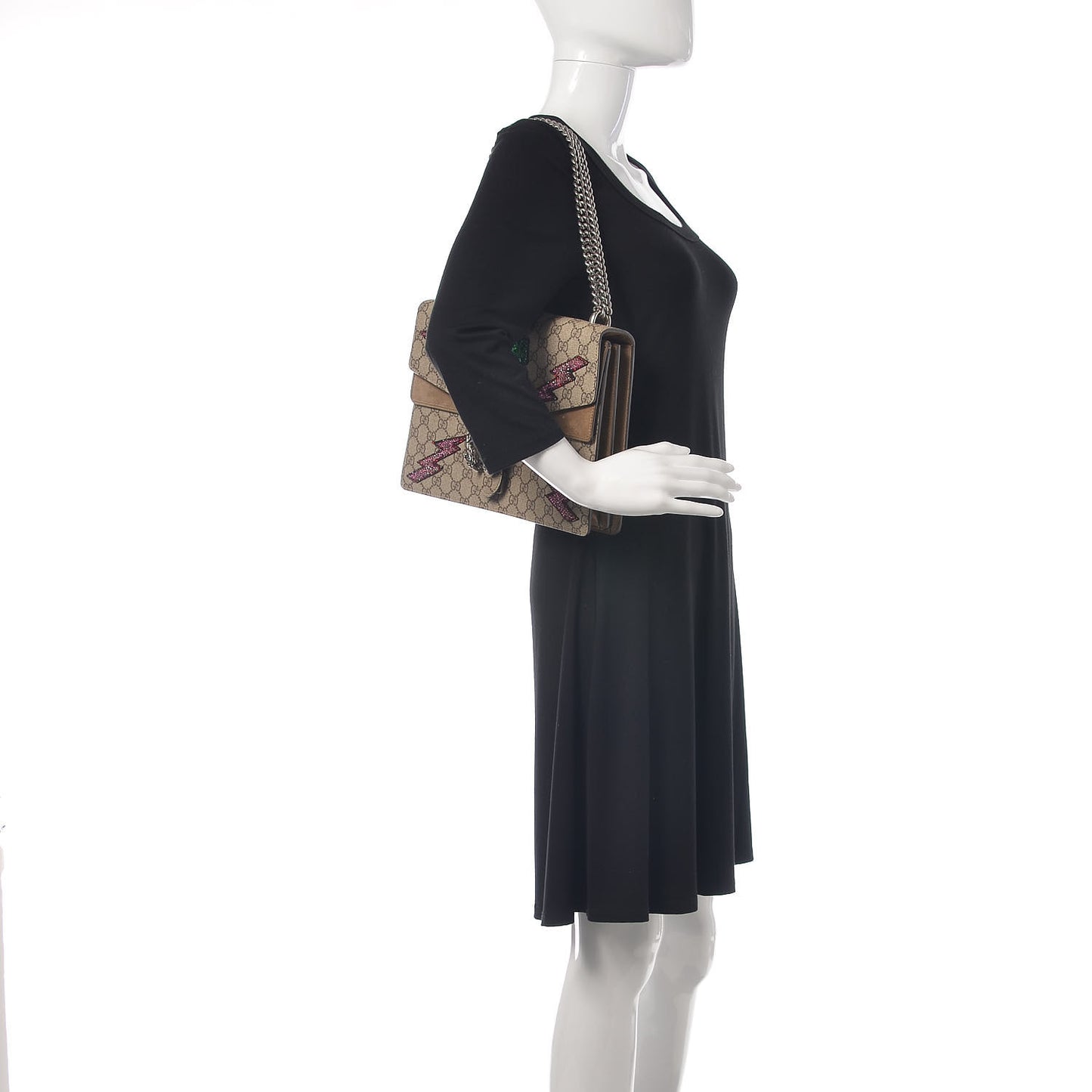 GG Supreme Monogram Lightning Embroidered Medium Dionysus Shoulder Bag Beige