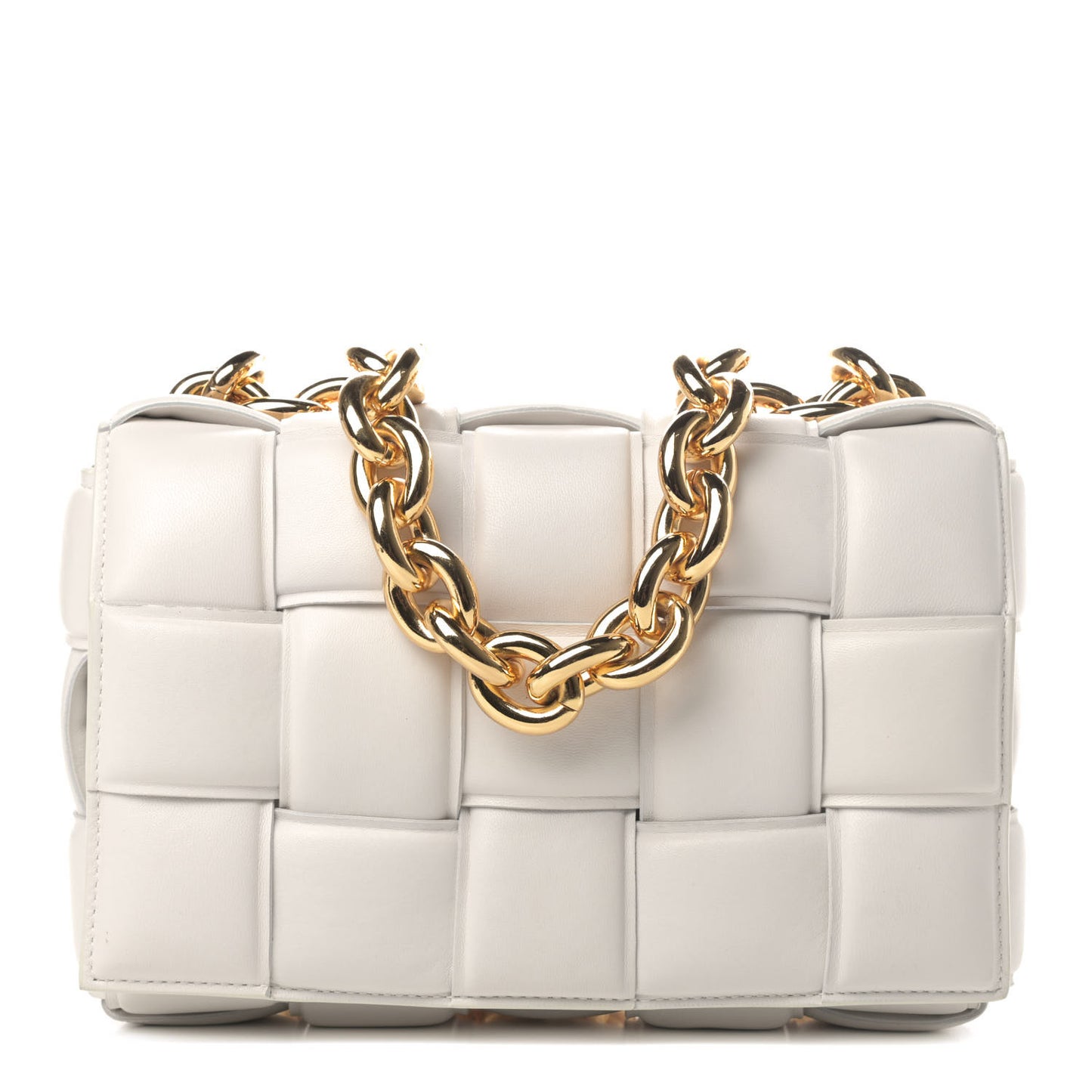 Lambskin Maxi Intreccio Padded Chain Cassette Crossbody Bag White