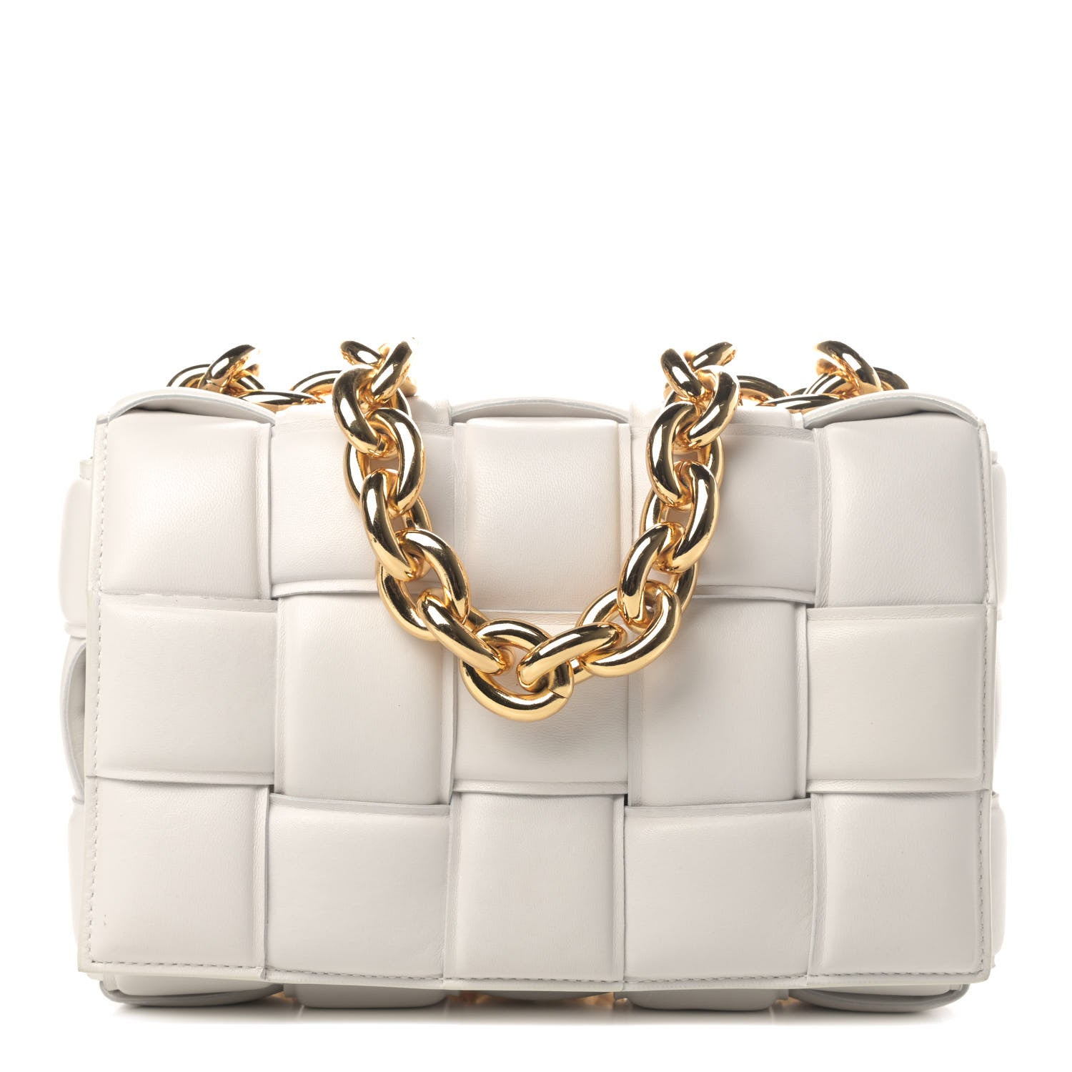 Bottega Veneta Lambskin Maxi Intreccio Padded Chain Cassette Crossbody Bag White 1 of 4
